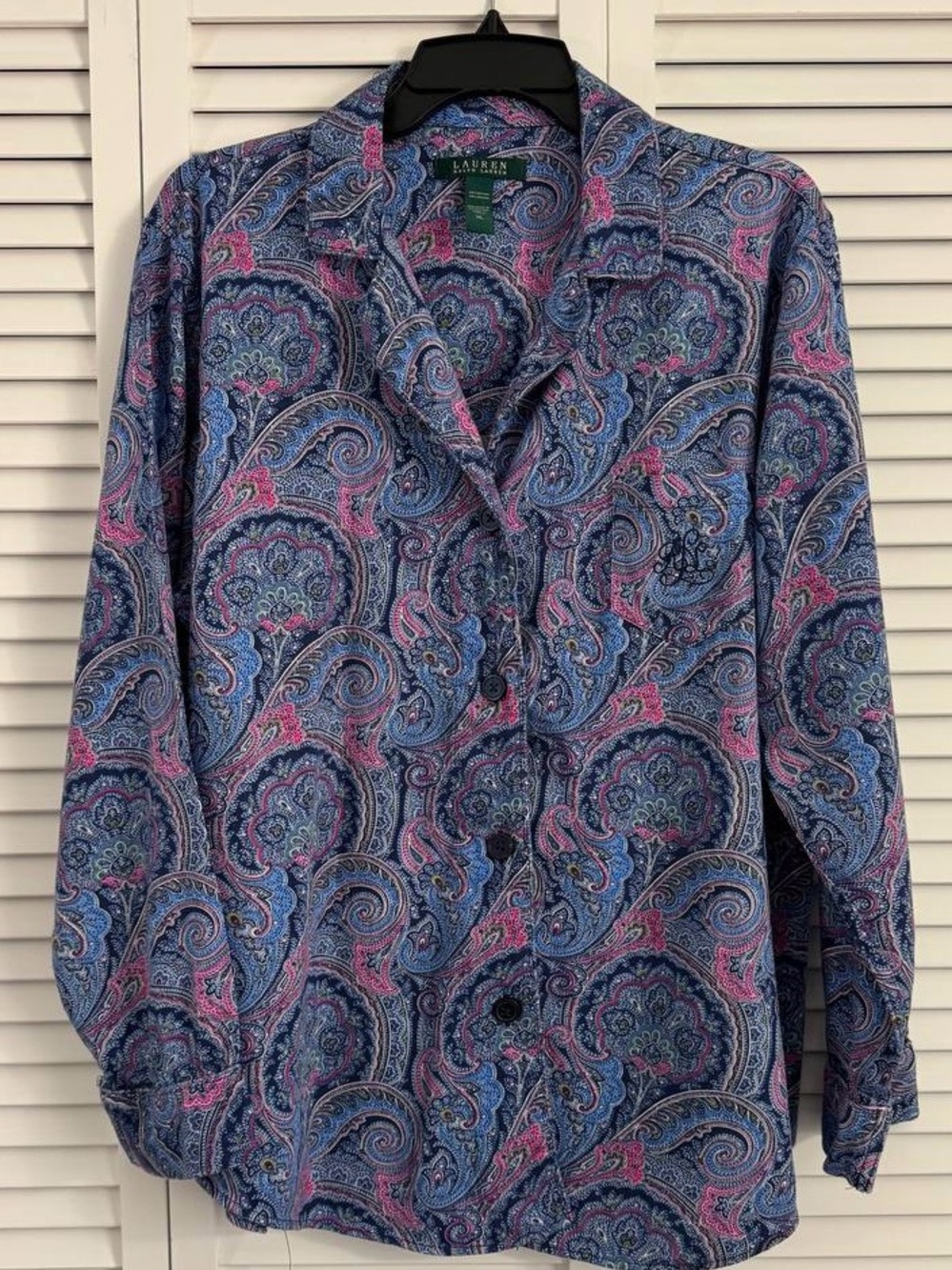 Ralph Lauren Pajamas 2-Piece Set Womens SZ XL Paisley Navy Pink EUC - Picture 2 of 13
